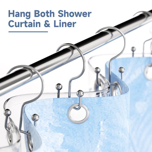 Titanker Shower Curtain Hooks Chrome, Minimalist Simple Double Glide Shower Curtain Rings, Rust Proof Metal Shower Hooks Rings for Bathroom Shower Rods Curtains, Set of 12 Hooks