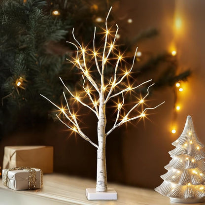 White Birch Tree Lighted Tabletop Decor 22-Inch Battery-Powered w/ Timer