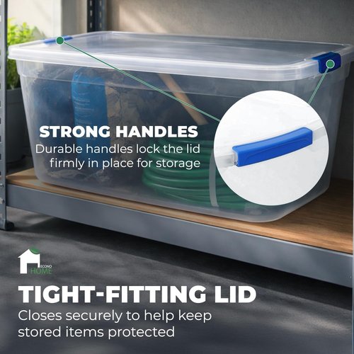 EconoHome Clear Storage Box - 95 Qt Heavy-Duty Plastic Bins with Lids | 4-Pack Stackable Organizers
