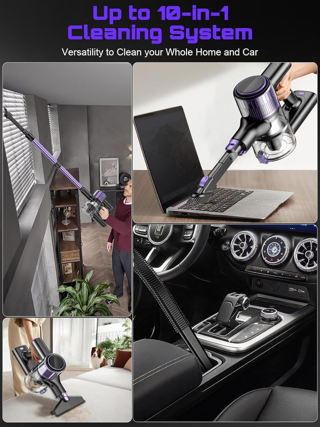 OIRFND Cordless Vacuum Cleaner - 10-in-1 Lightweight Stick Vacuum with Powerful Suction & Anti-Tangle Brush | Ideal for Home & Carpets