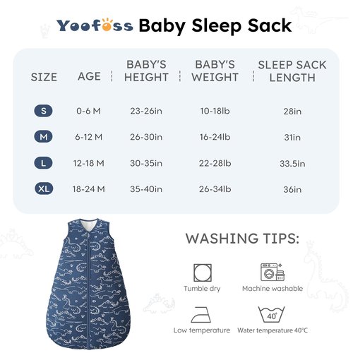 Yoofoss Baby Sleep Sack 18-24 Months, TOG 2.5 Baby Wearable Blanket with 2-Way Zipper, 100% Organic Cotton Fabric Winter Newborn Sleeping Sack, Warm Soft Comfy