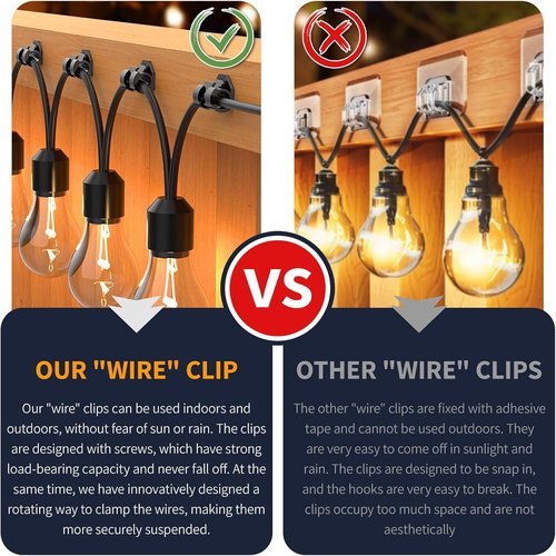 Lewufe Outdoor String Light Clips - Weatherproof Hooks for Hanging Christmas & Fairy Lights | 20 Pack, Black