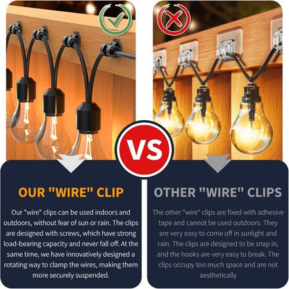 Lewufe Outdoor String Light Clips - Weatherproof Hooks for Hanging Christmas & Fairy Lights | 20 Pack, Black