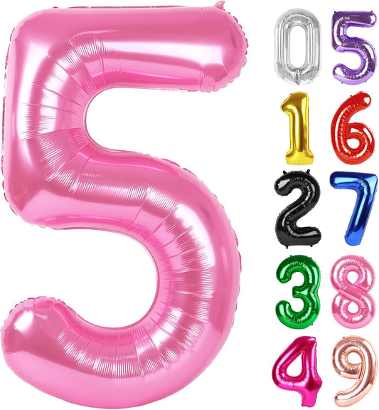 Pink Number 5 Balloon - 40 Inch Giant Foil Balloon for 5th Birthday Party Decorations