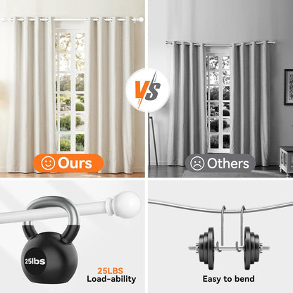 Skiennix Heavy Duty White Curtain Rods | Adjustable 28-48 Inch with Brackets for Windows