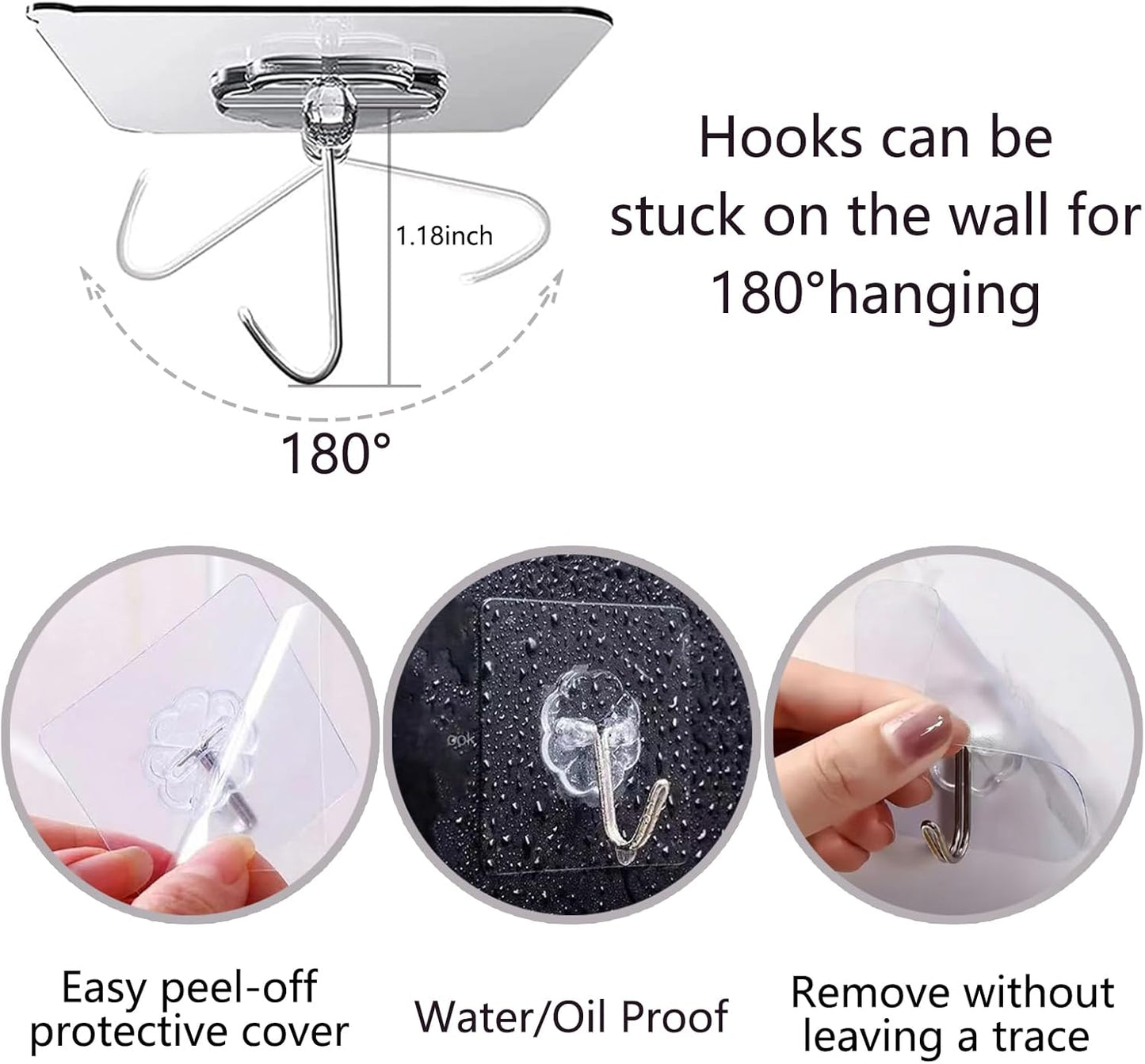 Strong Adhesive Wall Hooks by 30-Pack | Heavy Duty Self-Adhesive Towel & Coat Organizer - Transparent