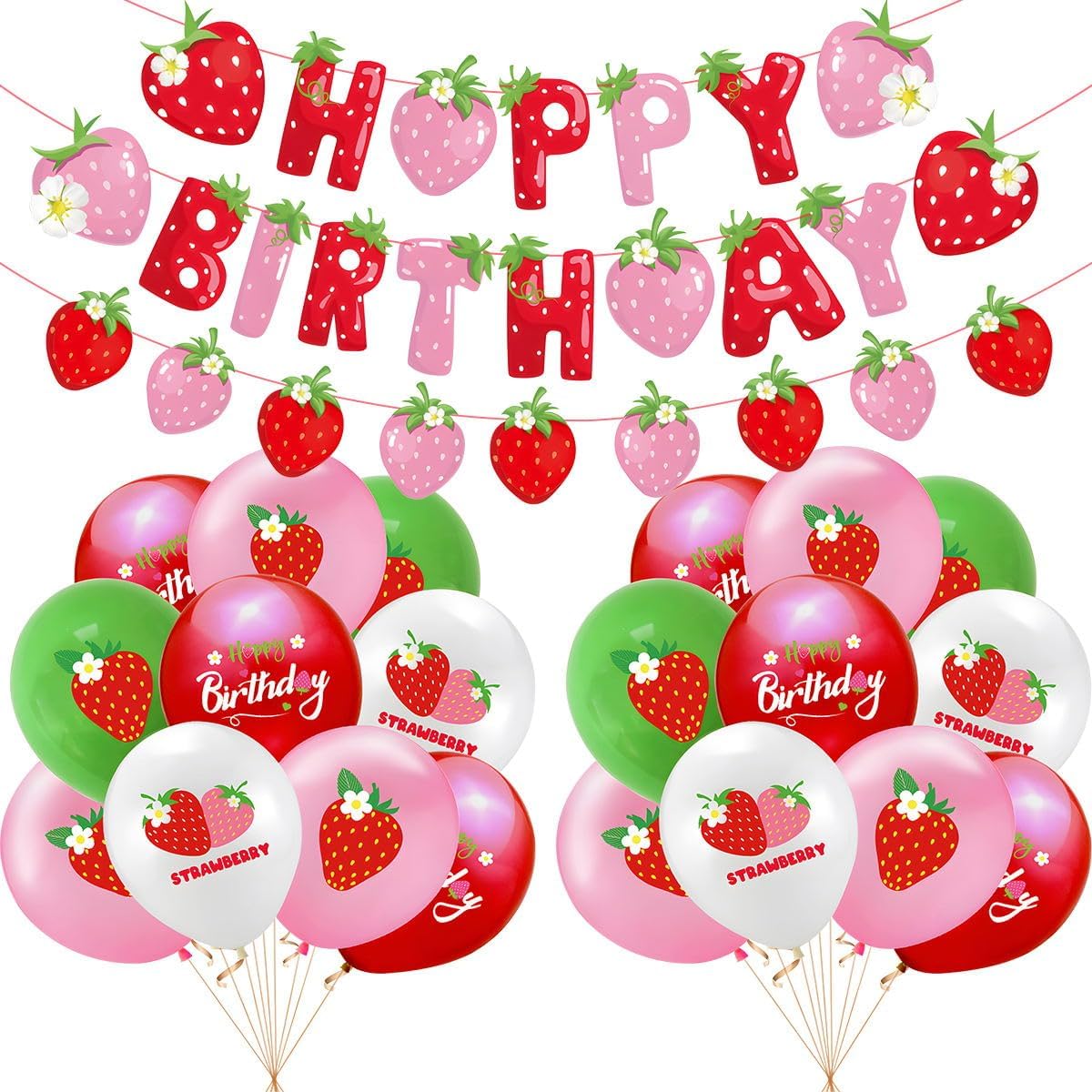 Strawberry Birthday Party Decoration Set - Balloons & Cake Toppers for Girls | Fruit-Themed Supplies