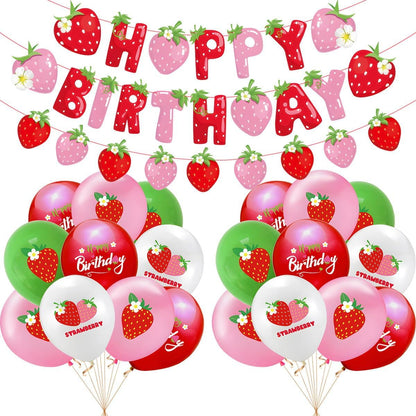 Strawberry Birthday Party Decoration Set - Balloons & Cake Toppers for Girls | Fruit-Themed Supplies