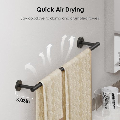 FORIOUS Bathroom Accessories Set - Modern 24 Inch SUS304 Stainless Steel Towel Bar | Matte Black Finish