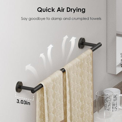 FORIOUS Bathroom Accessories Set - Modern 24 Inch SUS304 Stainless Steel Towel Bar | Matte Black Finish