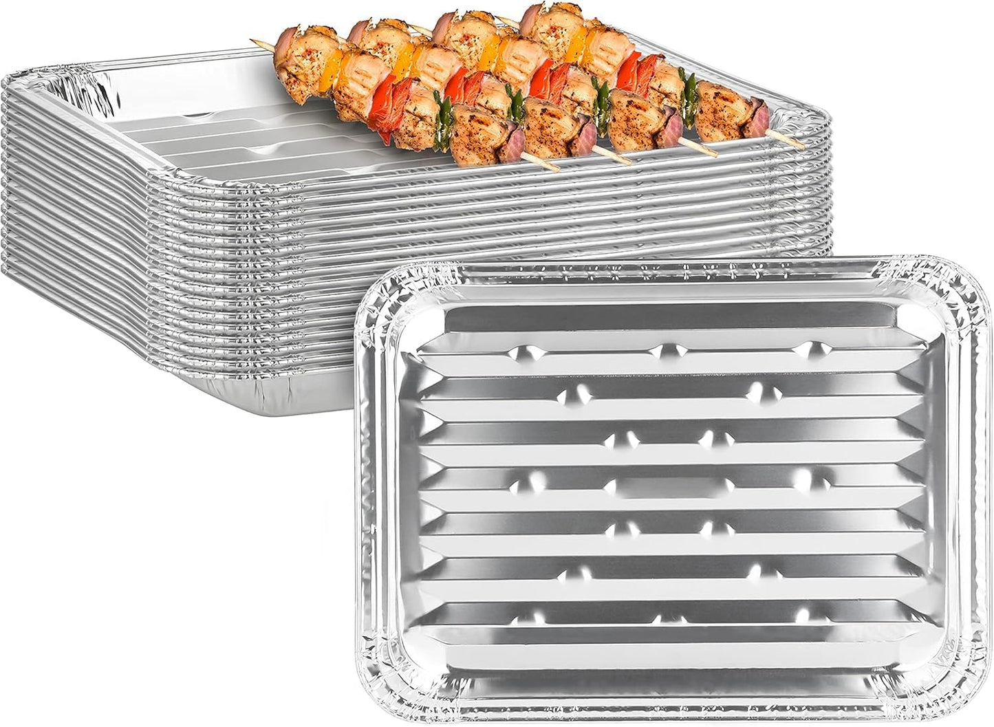 Party Bargains Aluminum Broiler Pans - Heavy-Duty Disposable Grill & Roasting Pans, 12 Pack, Ribbed Bottom for Even Heat