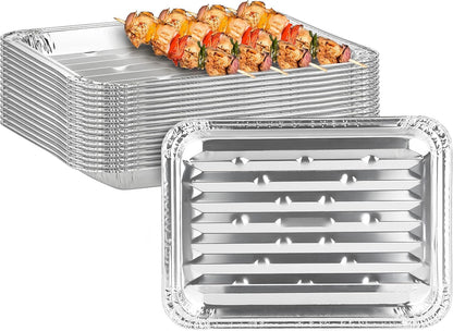 Party Bargains Aluminum Broiler Pans - Heavy-Duty Disposable Grill & Roasting Pans, 12 Pack, Ribbed Bottom for Even Heat