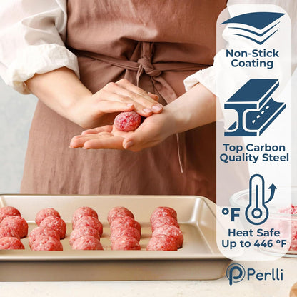 Perlli 10-Piece Nonstick Baking Set - Gold Steel Bakeware with Silicone Handles & Versatile Pans