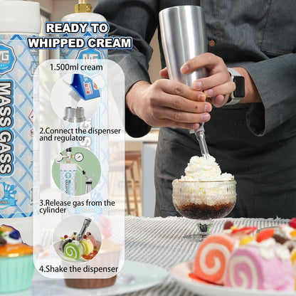 MassGass Whipped Cream Charger 2112g 3.3L Cream Chargr Unflavored Food Grade 99.9% Purity, 1-Pack