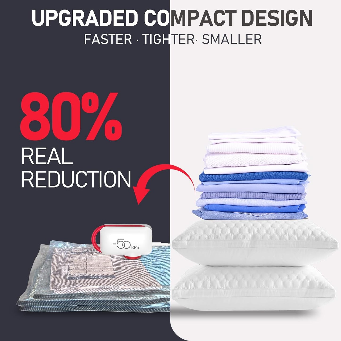VMstr Vacuum Seal Compression Bags - 12-Pack Travel Space Saver for Clothing with Electric Pump