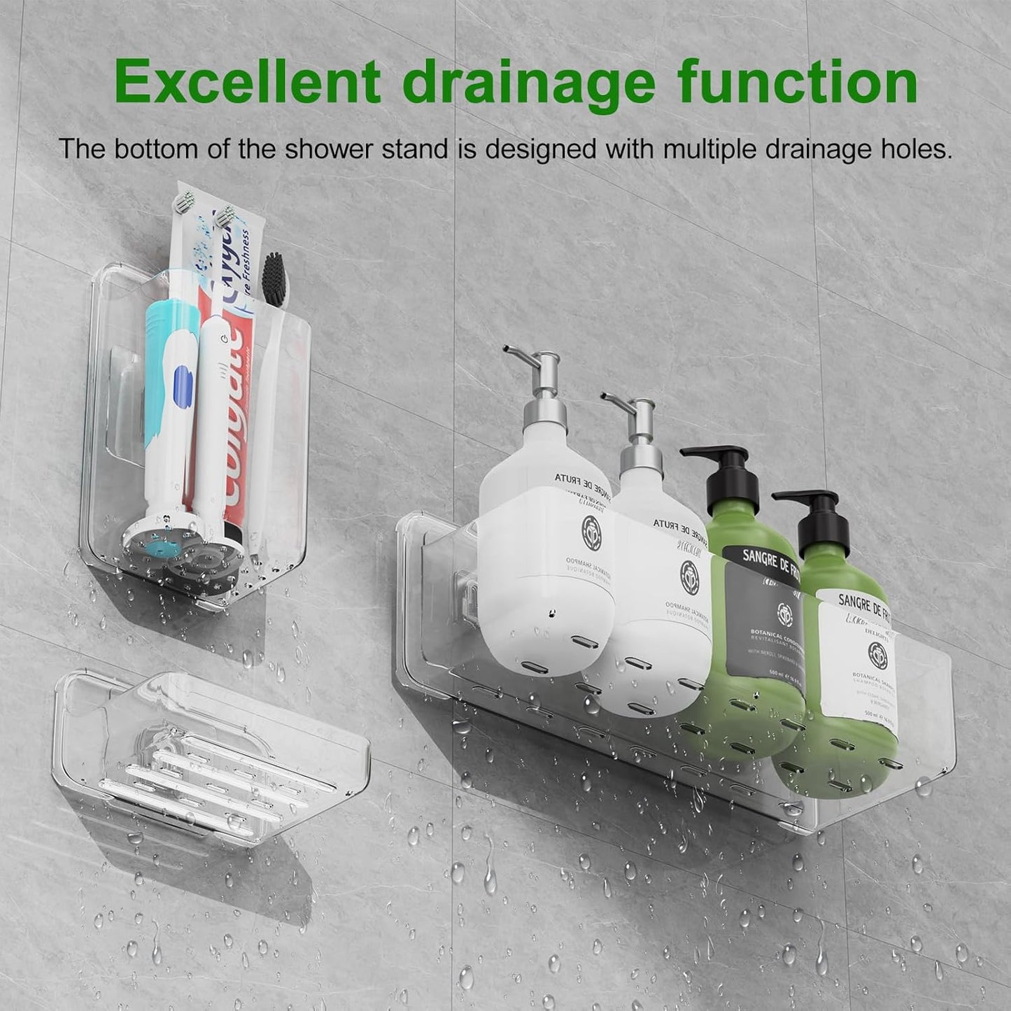 Skiennix Adhesive Shower Caddy - Rustproof 6-Pack Shower Shelves for No-Drill Bathroom Storage | Clear