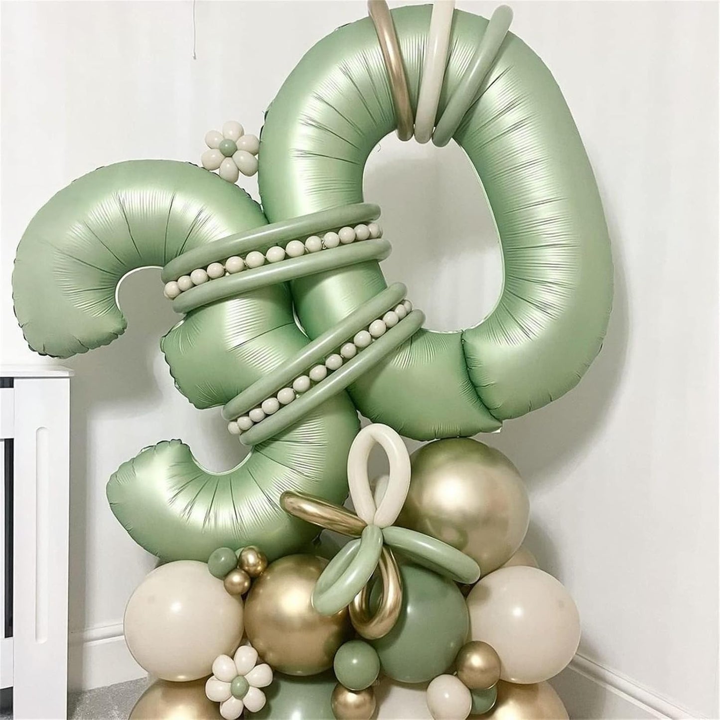Sage Green Balloon Number 8 - 40 Inch Self-Inflating Foil Helium Balloon for 8th Birthday Party Decorations