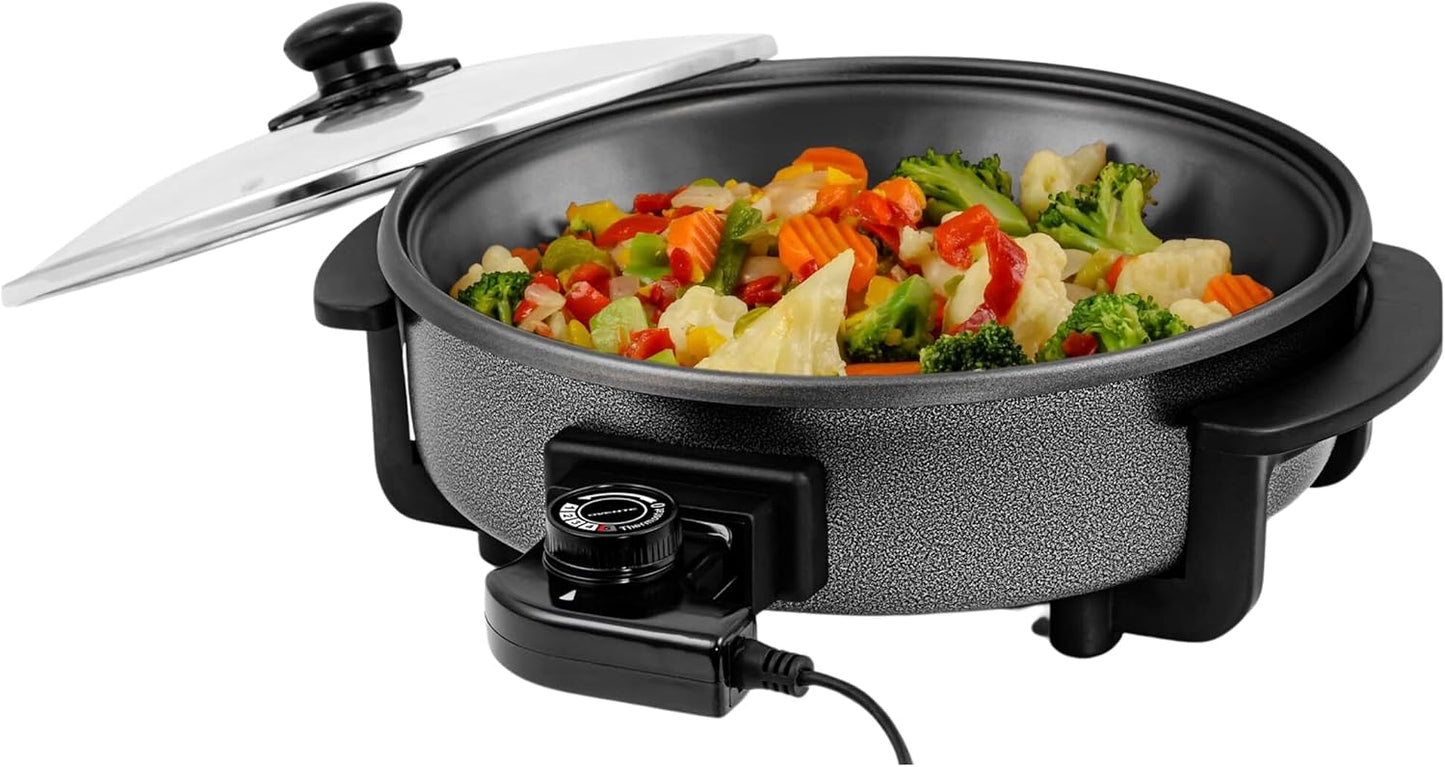 OVENTE Electric Skillet - 11.5-Inch Nonstick Frying Pan with Adjustable Temperature Control & Glass Lid