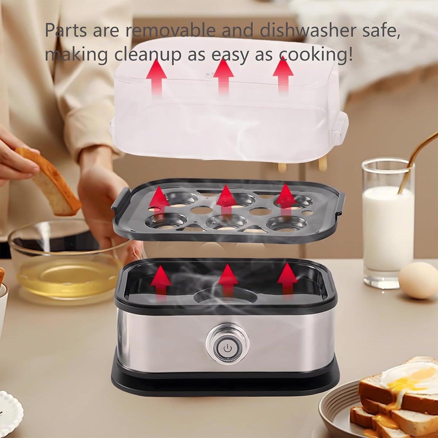 Sunny Side Master Egg Cooker - 6 Egg Capacity Electric Egg Maker | Soft, Medium, Hard Boiled, Poacher, Stainless Steel, BPA Free