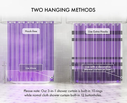 AmazerBath No Hook Shower Curtain and Liner 3-in-1, 8G Luxury Heavy Duty Clear Purple No Hook Shower Curtain Liner, 72x75 Cute EVA Bathroom Weighted Plastic Shower Curtain with 3 Heavyweight Stones