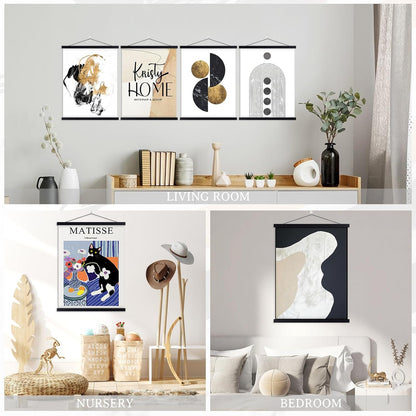Benjia Magnetic Light Wood Poster Frame Set - 4 Pack for 12x16, 12x18, 12x24 Art Prints | Black