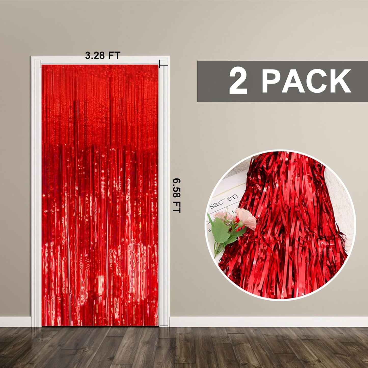 Regine Switzerland Red Metallic Foil Curtain Backdrop - 2 Pack Tinsel Fringe for Parties & Events