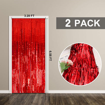 Regine Switzerland Red Metallic Foil Curtain Backdrop - 2 Pack Tinsel Fringe for Parties & Events