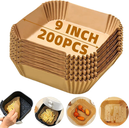 Air Fryer Liners | Non-Stick Disposable Baking Paper - 200PCS 9'' Square for 5-8QT Cooking