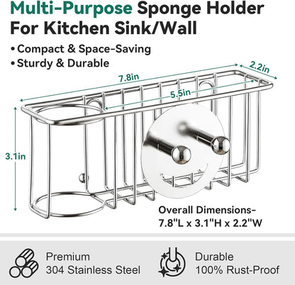 Scrub Daddy 3-IN-1 Multiuse Sponge Holder - Kitchen Sink Organizer with Suction Cups & Adhesive Hook