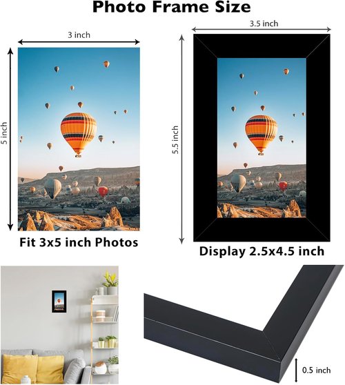 JCJMY 3x5 Picture Frame - Black Tabletop Photo Frame with Shatter-Resistant Plexiglass