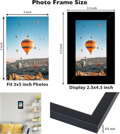 JCJMY 3x5 Picture Frame - Black Tabletop Photo Frame with Shatter-Resistant Plexiglass