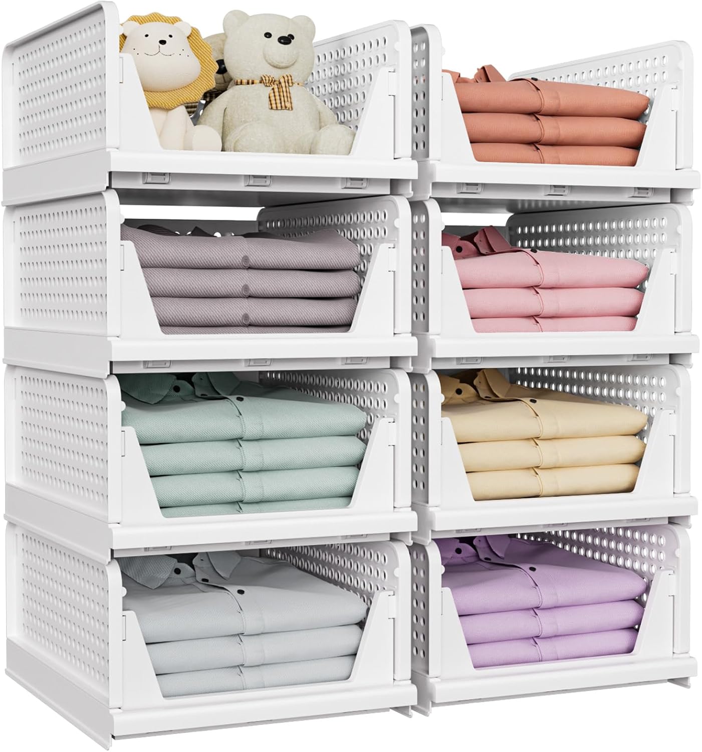 SNSLXH Stackable Closet Storage Baskets - Multifunctional & Foldable Organizer for Bathroom, Kitchen, Laundry | White, 5 Pack