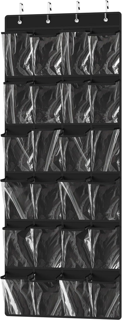 Simple Houseware Over The Door Shoe Organizer - 24 Large Clear Pockets, Black (56" x 22.5")