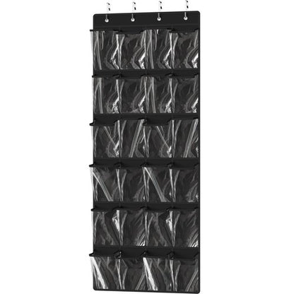 Simple Houseware 24 Pockets Large Clear Pockets Over The Door Hanging Shoe Organizer, Black (56" x 22.5")