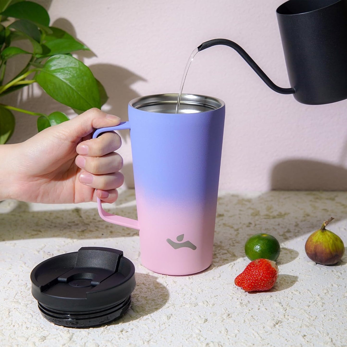 Skiennix Insulated Tumbler - 18 OZ Travel Coffee Mug with Handle & Straw | Pastel Sunset Design