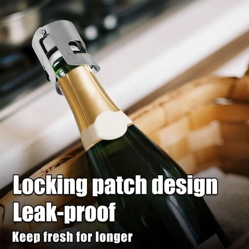 2pcs Champagne Stoppers, Stainless Steel Sparkling Wine Glass Bottle Save Sealer with Locking Clamp Leak-Proof Reusable Champagne Cork for Prosecco Cava Keep Bubbles Fresh