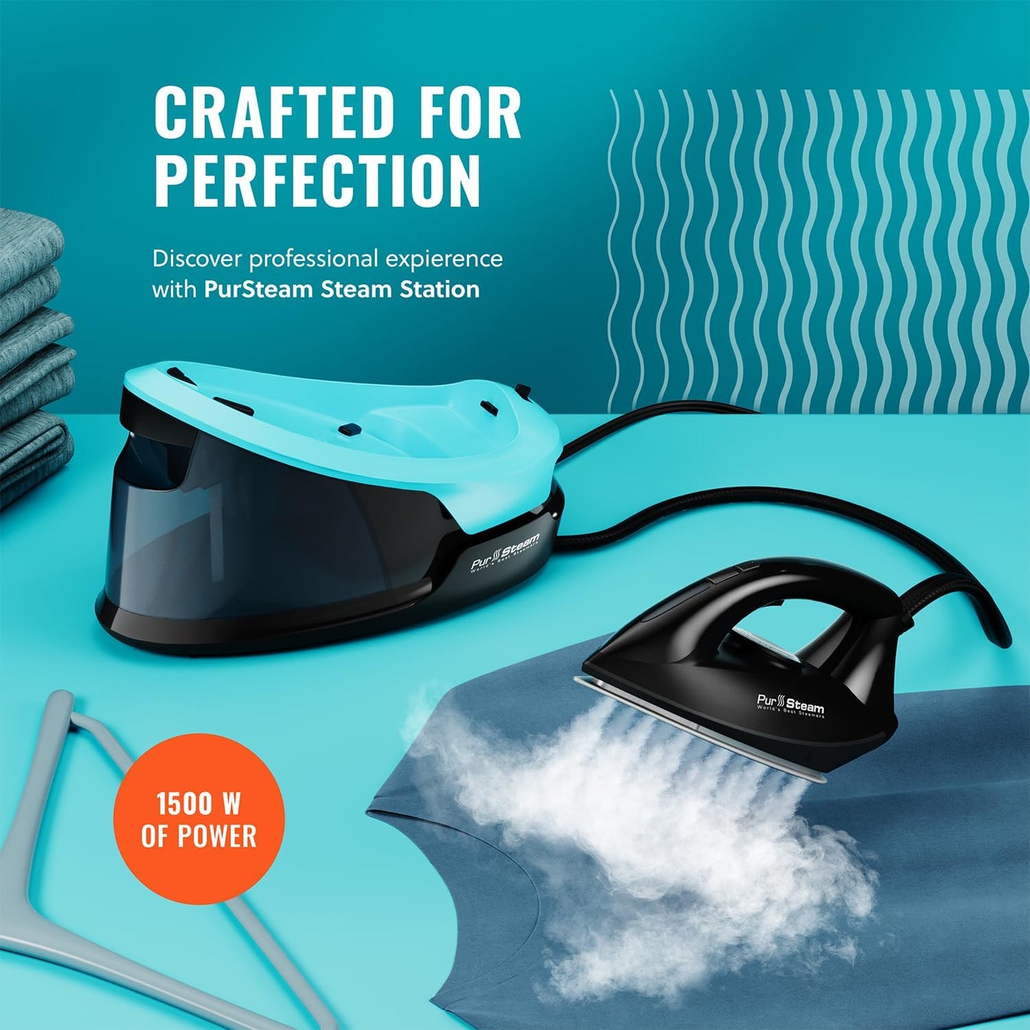 Pursteam Steam Station - Max Ceramic Soleplate Steam Iron | 1500W, 50.7oz Tank, Fast Heat-Up, Auto Shut-Off