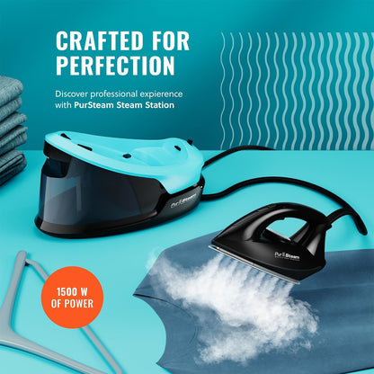 Pursteam Steam Station - Max Ceramic Soleplate Steam Iron | 1500W, 50.7oz Tank, Fast Heat-Up, Auto Shut-Off