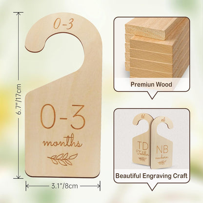 Skiennix Baby Closet Dividers - Wooden Size Organizers for Newborn to Toddler Clothes | Double-Sided Design