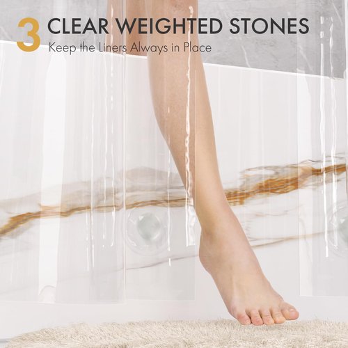 AmazerBath Shower Curtain Liner 2 Pack, 72 x 72 Inches PEVA Plastic Shower Liner with 3 Weighted Stones and 12 Rustproof Metal Grommet, Standard Size Lightweight Shower Curtain - Clear