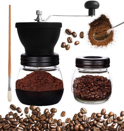 Mixpresso Manual Coffee Grinder Set, Hand Coffee Mill With Conical Ceramic Burr Two Glass Jars And Soft Brush, Manual Coffee Bean Grinder & Spice Grinder