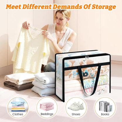 BlissTotes Clear Clothes Storage Bags - 4 Pack Foldable Under Bed Containers with Sturdy Zipper (40L)