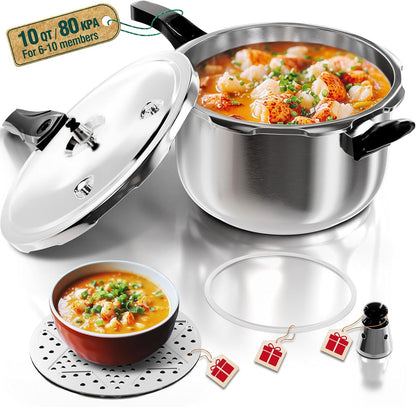 WantJoin Stainless Steel Pressure Cooker - 10 Quart Induction Compatible with Spring Valve Safety Features