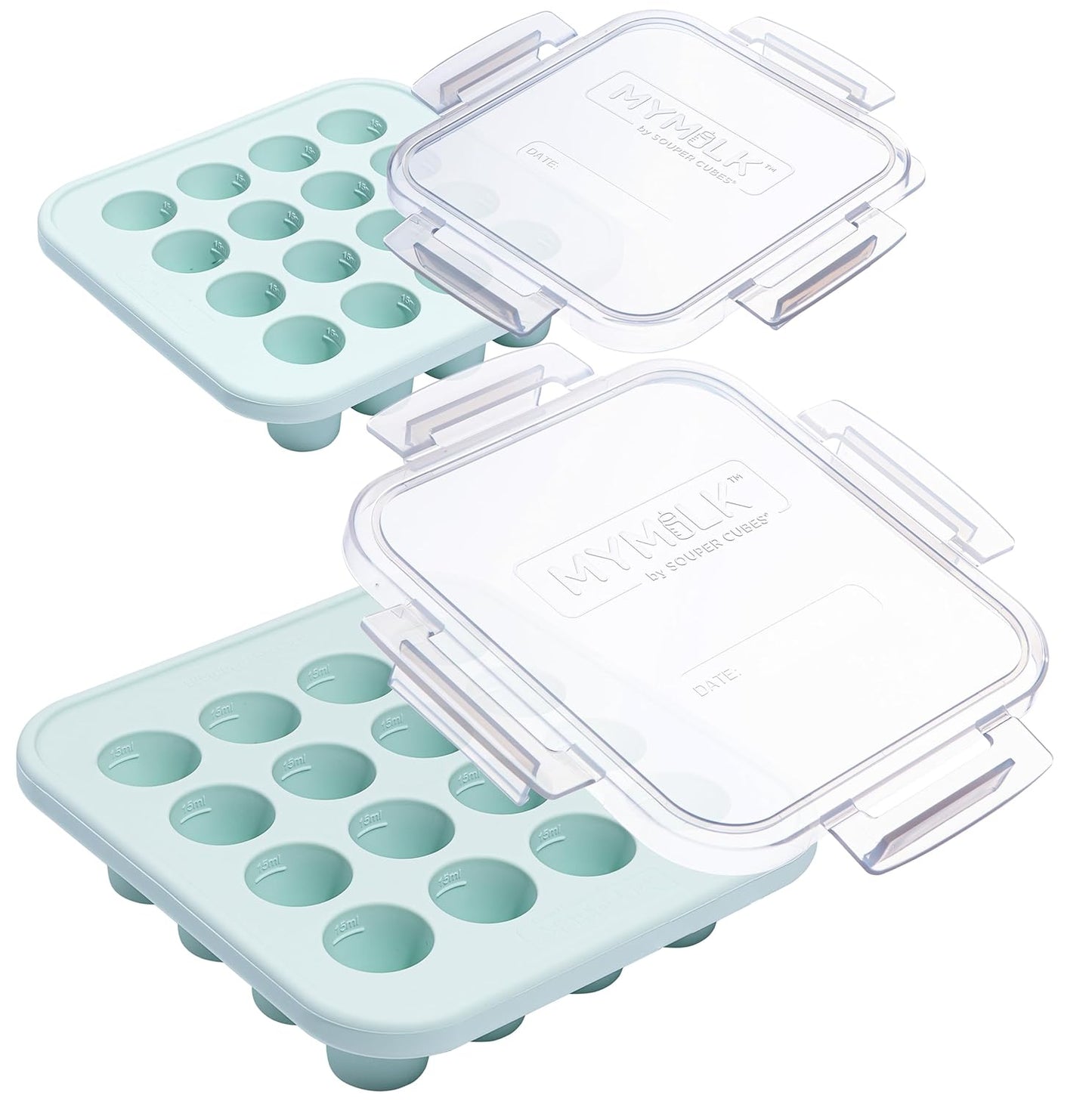Souper Cubes MyMilk Silicone Breast Milk Freezer Trays - 1/2 oz. Capacity, Food-Grade Platinum Silicone - Mint, 2-Pack