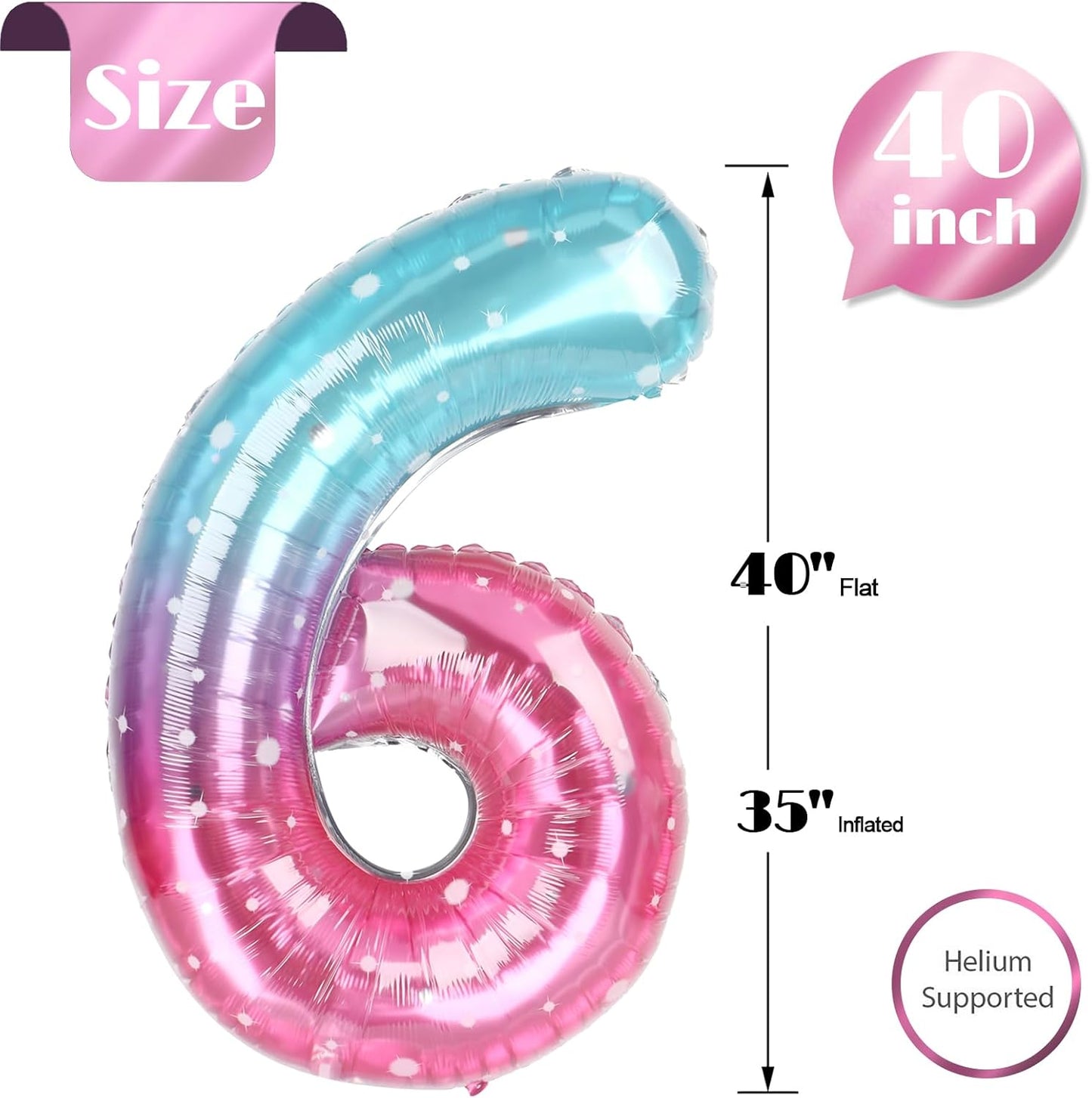 Starry Sky 40-Inch Number 6 Balloon - Perfect for Birthday Decorations & Party Supplies