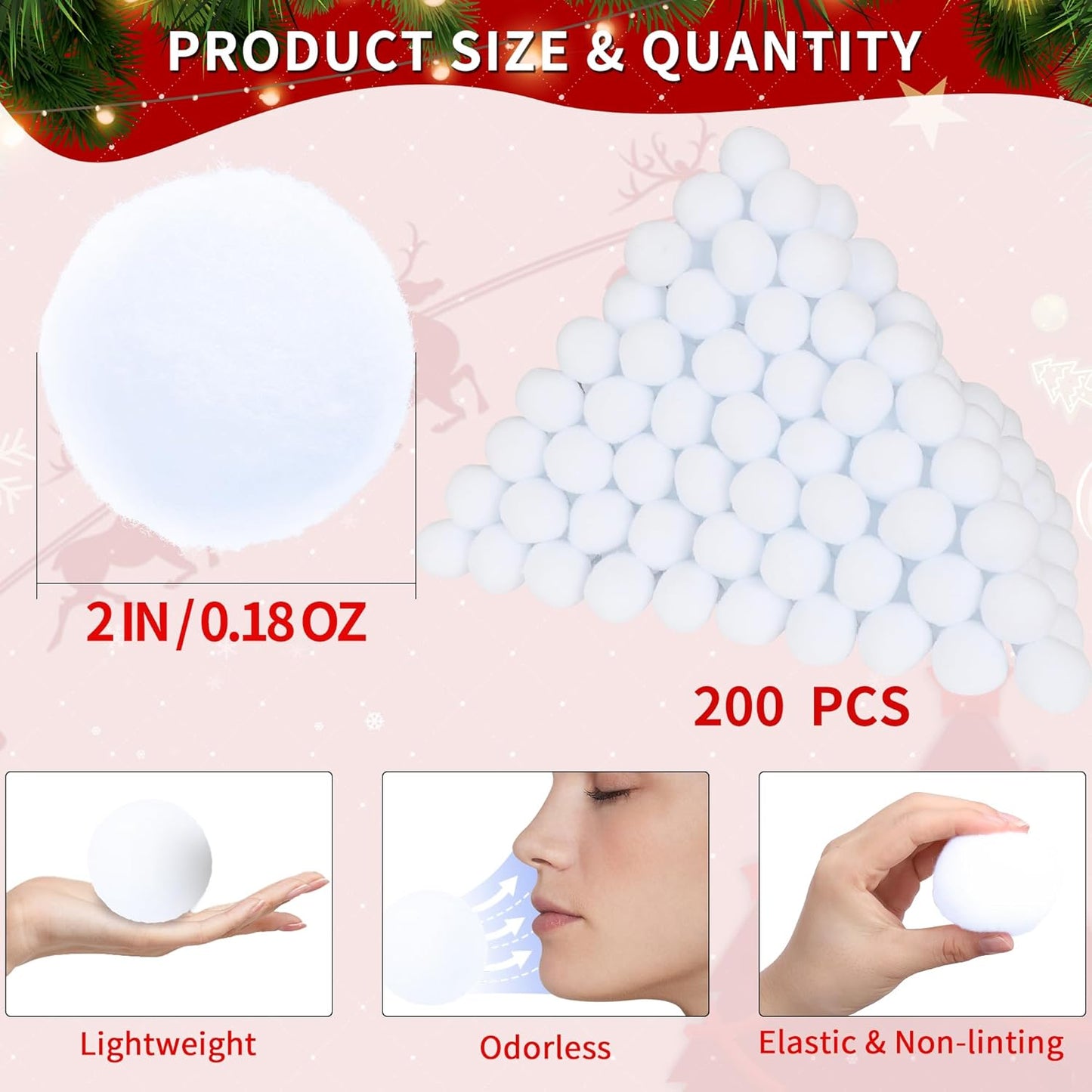 Skiennix 200 Pack Snow Toy Balls - Indoor Fake Snowballs for Kids | Perfect for Winter Games & Christmas Fun