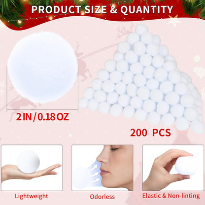 Skiennix 200 Pack Snow Toy Balls - Indoor Fake Snowballs for Kids | Perfect for Winter Games & Christmas Fun