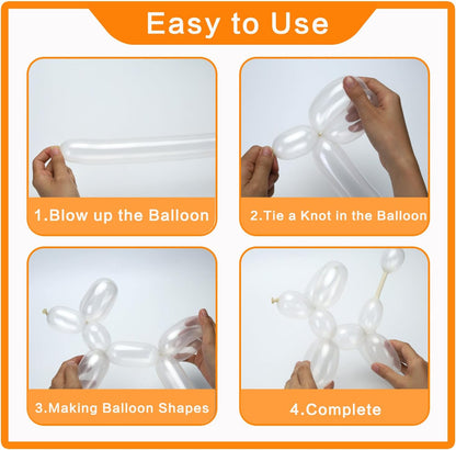 PIGETALE 100Pcs Clear 260 Latex Balloons - Transparent Twisting Balloons for Animal Modeling & Party Decor