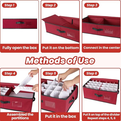 BlessedSeason Christmas Ornament Storage Box | Holds Up to 64 3” Balls - Adjustable Dividers & Dual Zipper