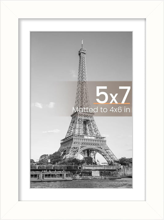 Upsimples 5x7 Picture Frame - Versatile Display for 4x6 Photos with Mat or 5x7 Without - White, 1 Pack